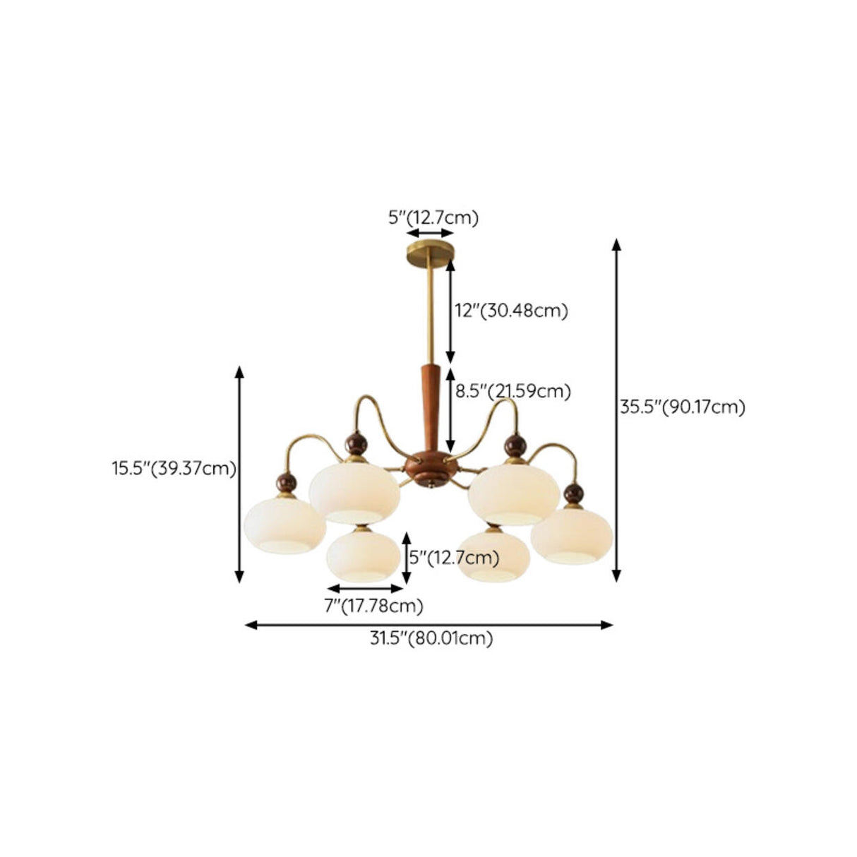 Modern Brass Finish Opal Glass Modern Chandelier Image - 17
