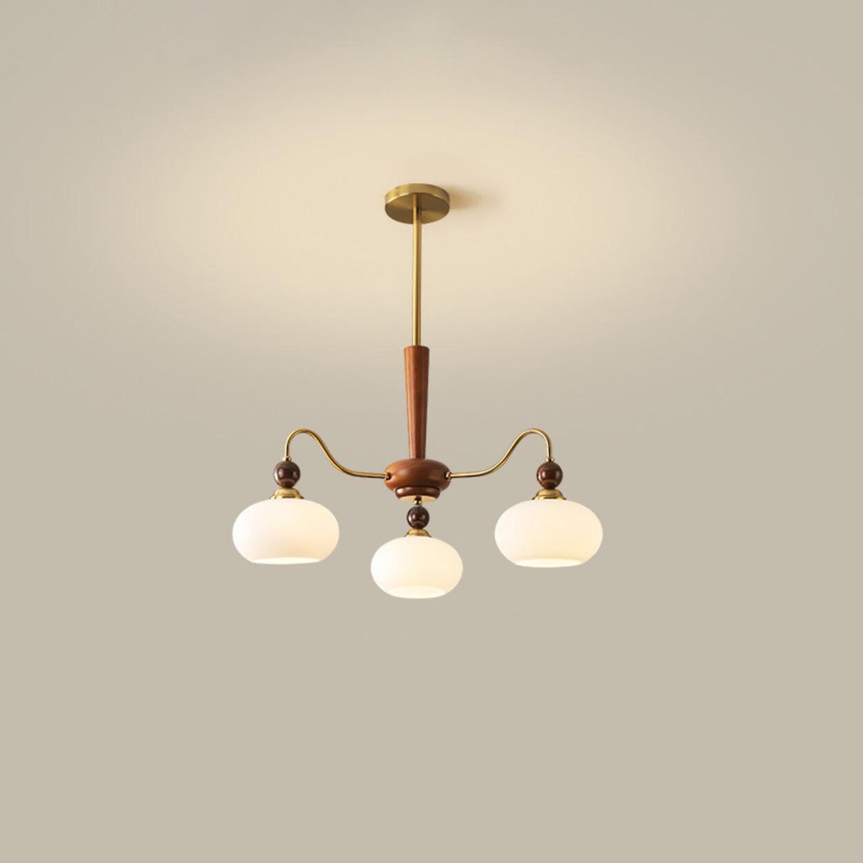 Modern Brass Finish Opal Glass Modern Chandelier Image - 5
