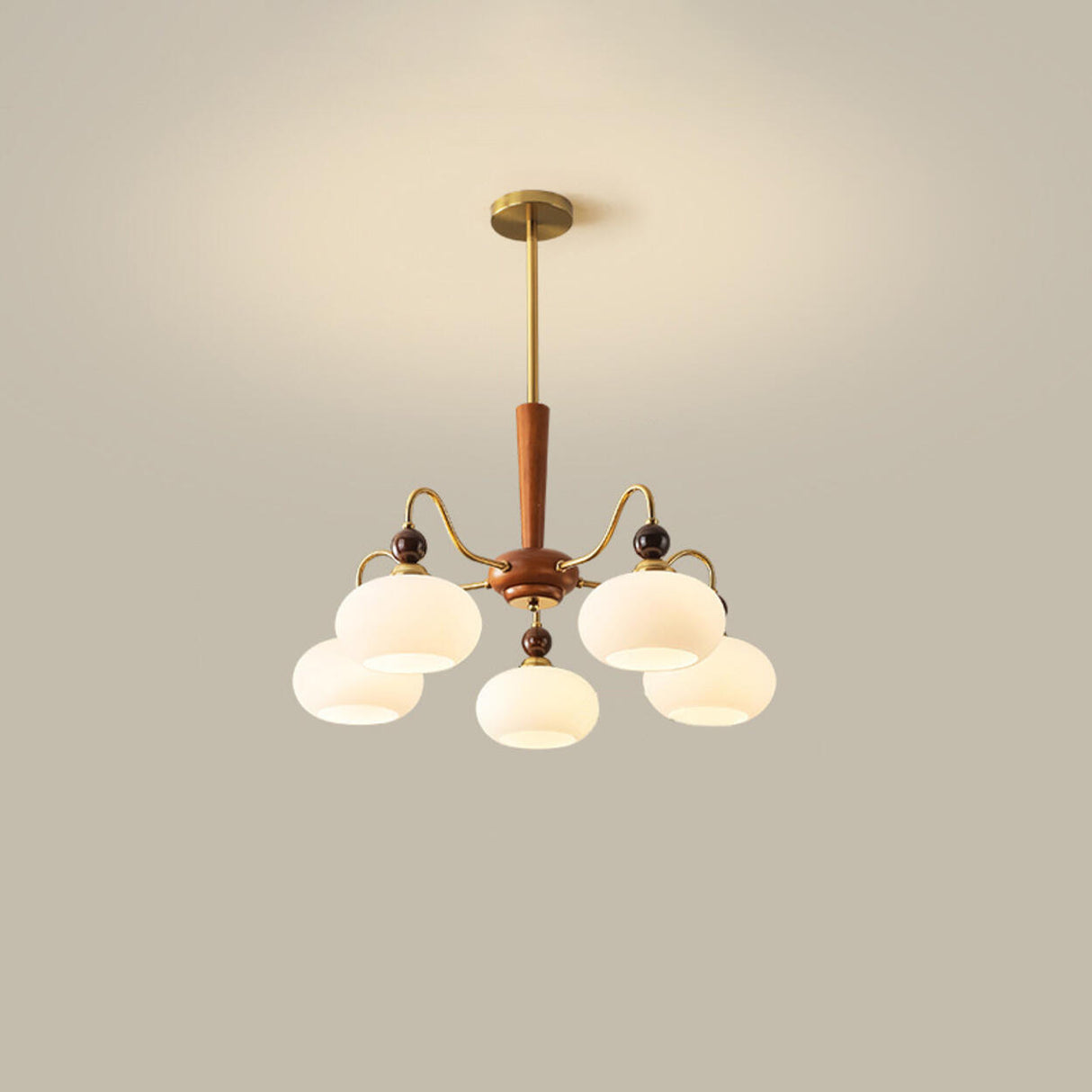 Modern Brass Finish Opal Glass Modern Chandelier Image - 7