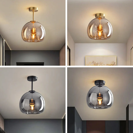 Modern Brass Glass Dome Semi-Flush Ceiling Light Image - 1