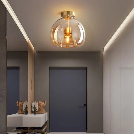 Modern Brass Glass Dome Semi-Flush Ceiling Light Image - 2