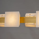 Modern Brass Linear Alabaster Cube Pendant Island Light Image - 5