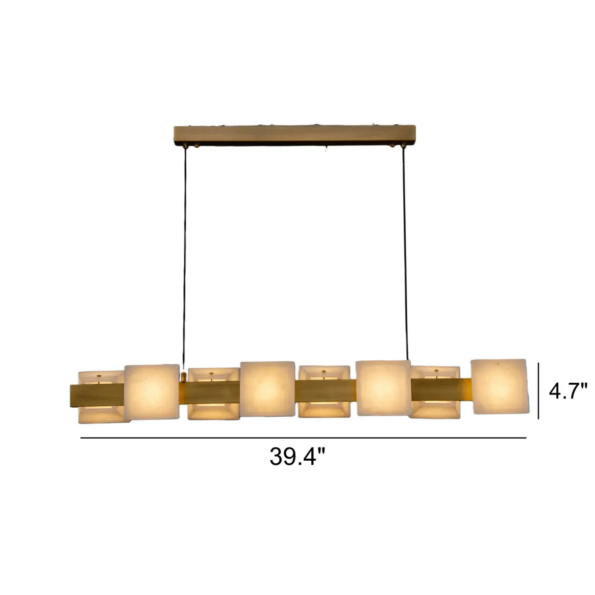 Modern Brass Linear Alabaster Cube Pendant Island Light 