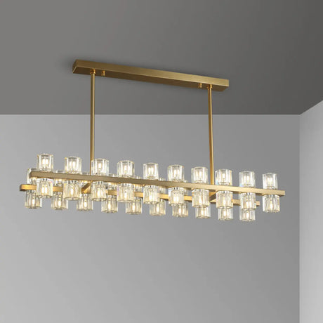 Modern Brass Linear Multiple Clear Crystal Island Light Image - 1