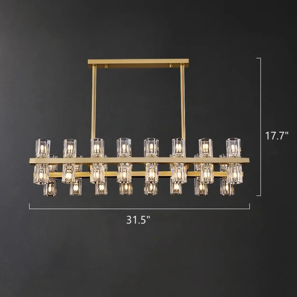 Modern Brass Linear Multiple Clear Crystal Island Light 