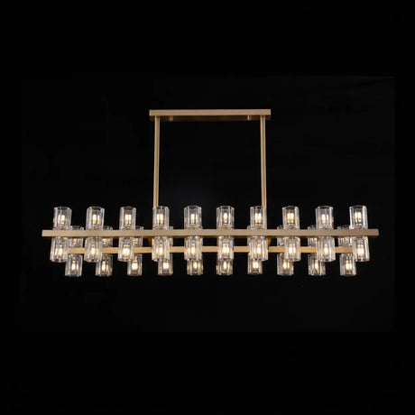 Modern Brass Linear Multiple Clear Crystal Island Light Image - 2