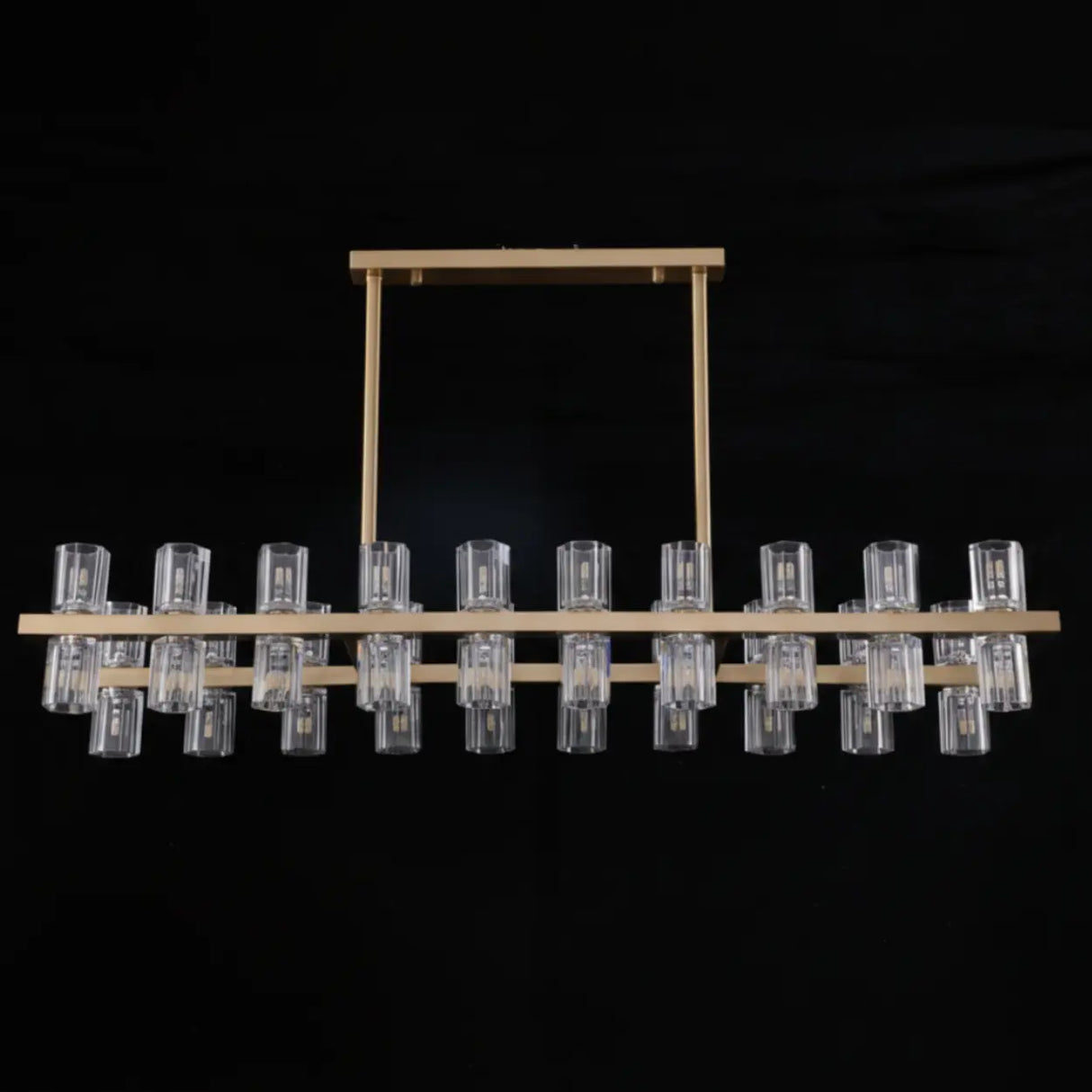 Modern Brass Linear Multiple Clear Crystal Island Light Image - 3