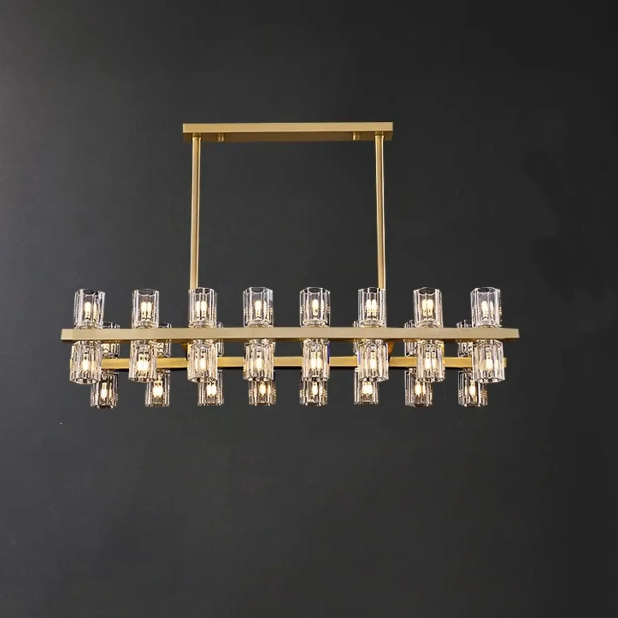 Modern Brass Linear Multiple Clear Crystal Island Light Image - 6