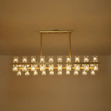 Modern Brass Linear Multiple Clear Crystal Island Light Image - 8