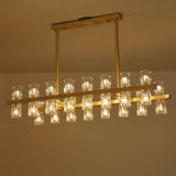 Modern Brass Linear Multiple Clear Crystal Island Light Image - 9