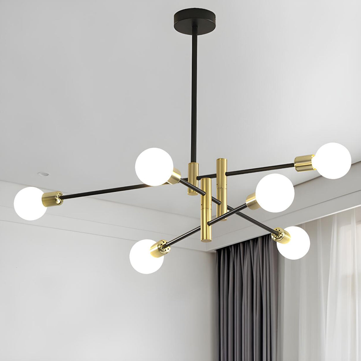 Modern Brass Sputnik Glass Globe Pendant Chandelier Image - 8