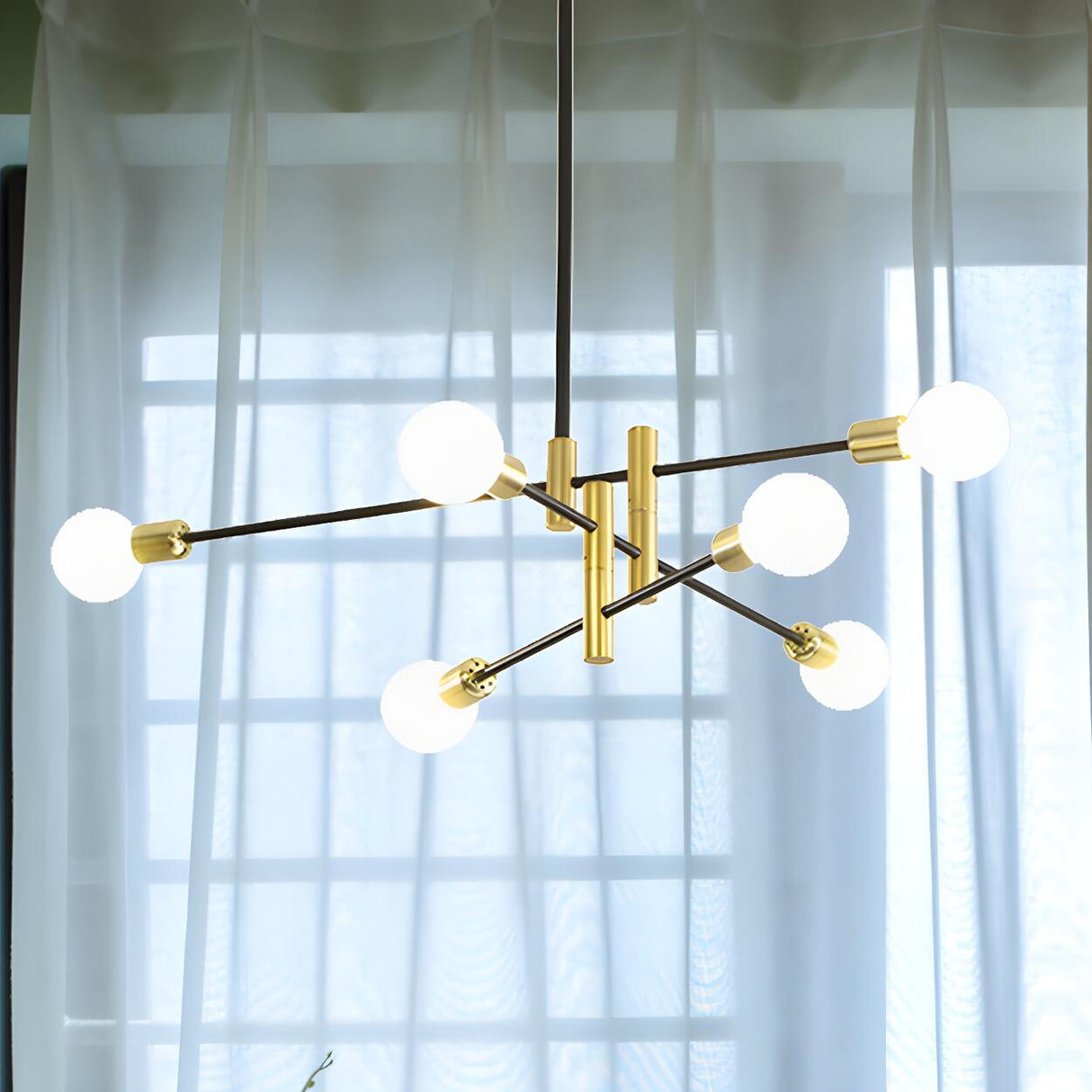 Modern Brass Sputnik Glass Globe Pendant Chandelier Image - 9