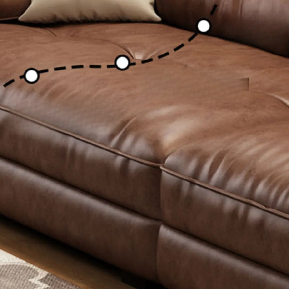 Modern Brown Cow Leather Pillow Top Arm Down Fill Sofa Image - 12