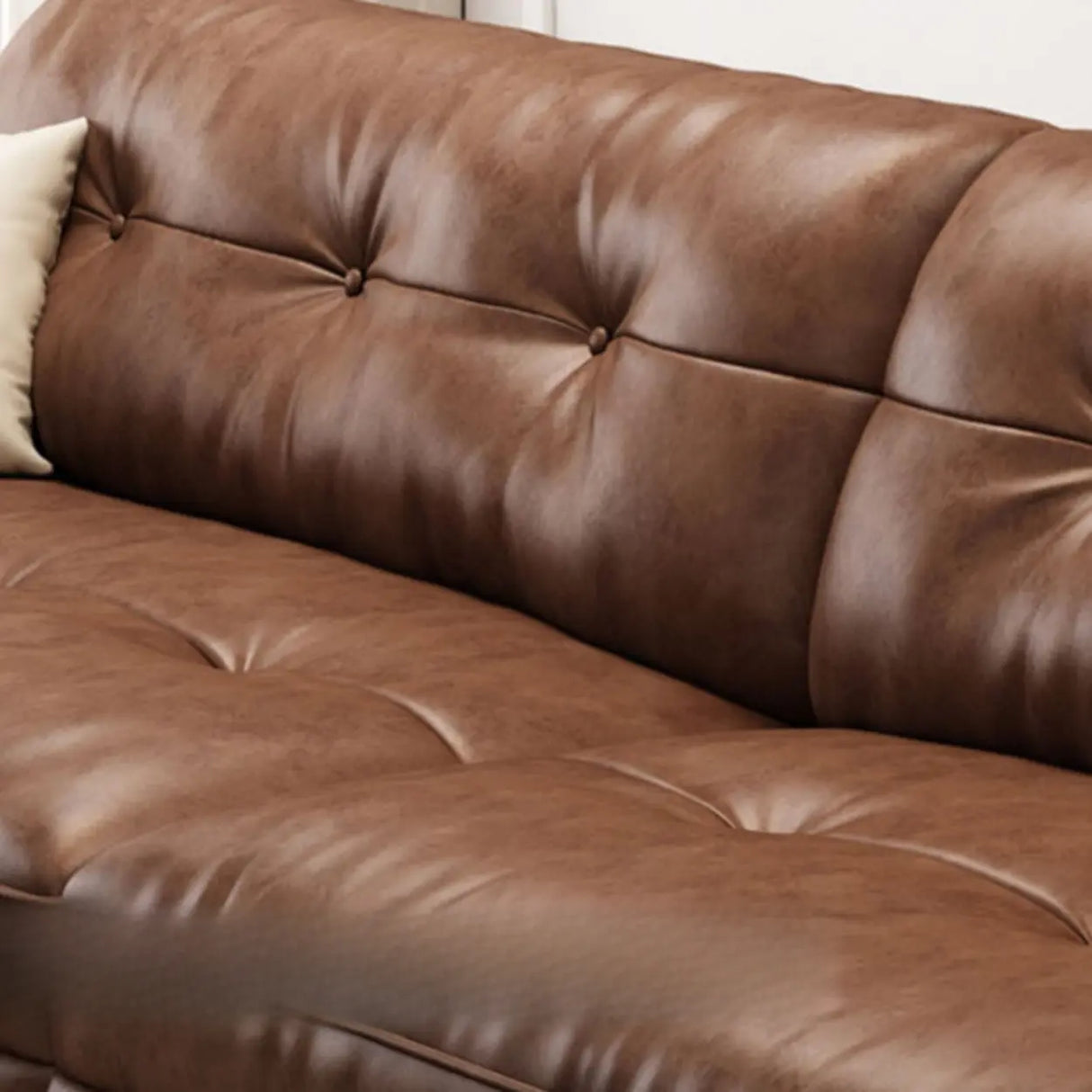 Modern Brown Cow Leather Pillow Top Arm Down Fill Sofa Image - 13