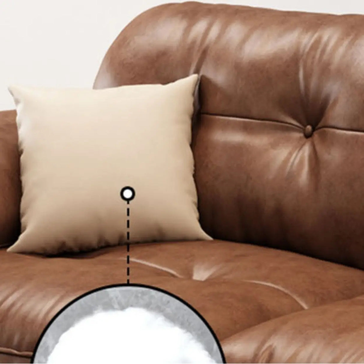 Modern Brown Cow Leather Pillow Top Arm Down Fill Sofa Image - 14