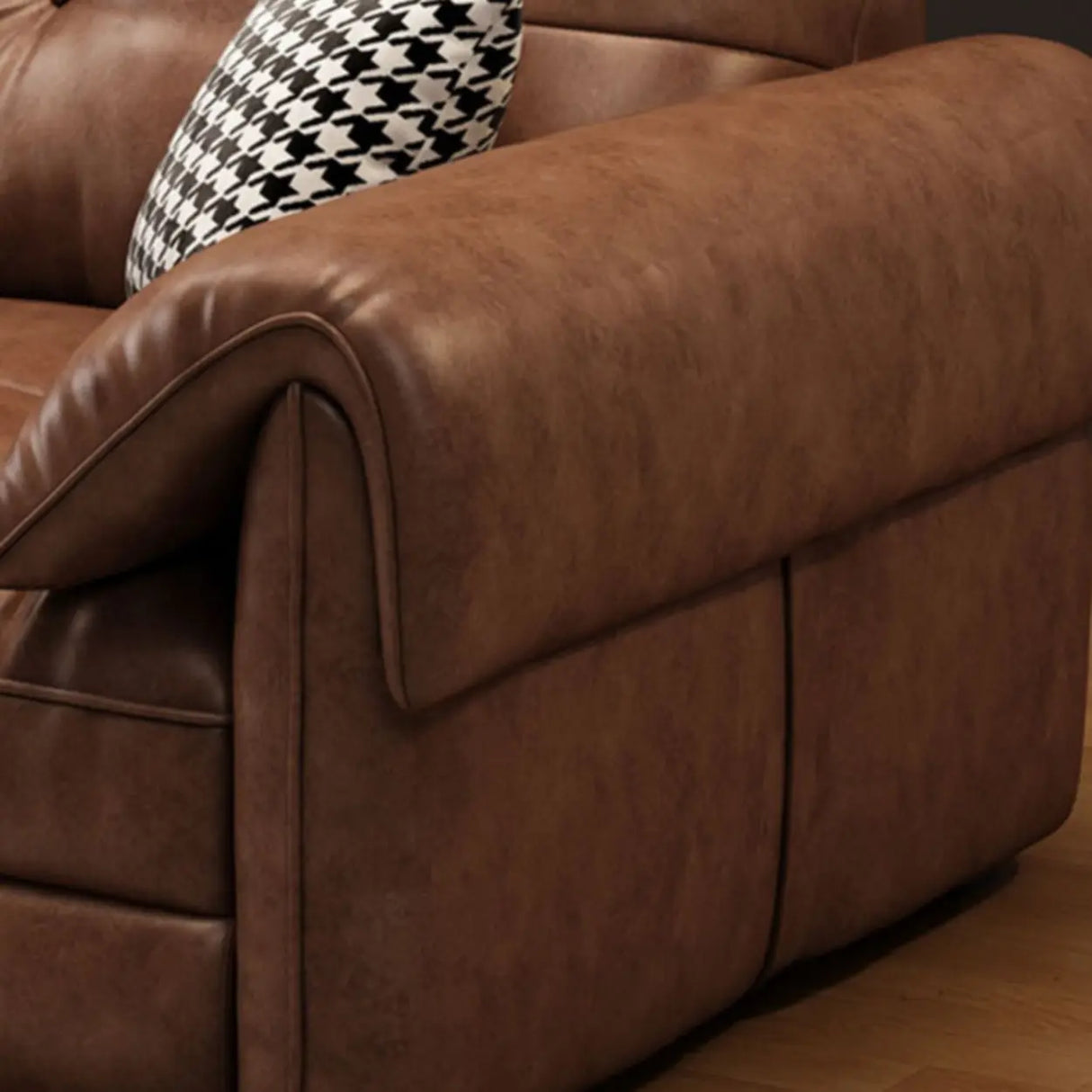Modern Brown Cow Leather Pillow Top Arm Down Fill Sofa Image - 15