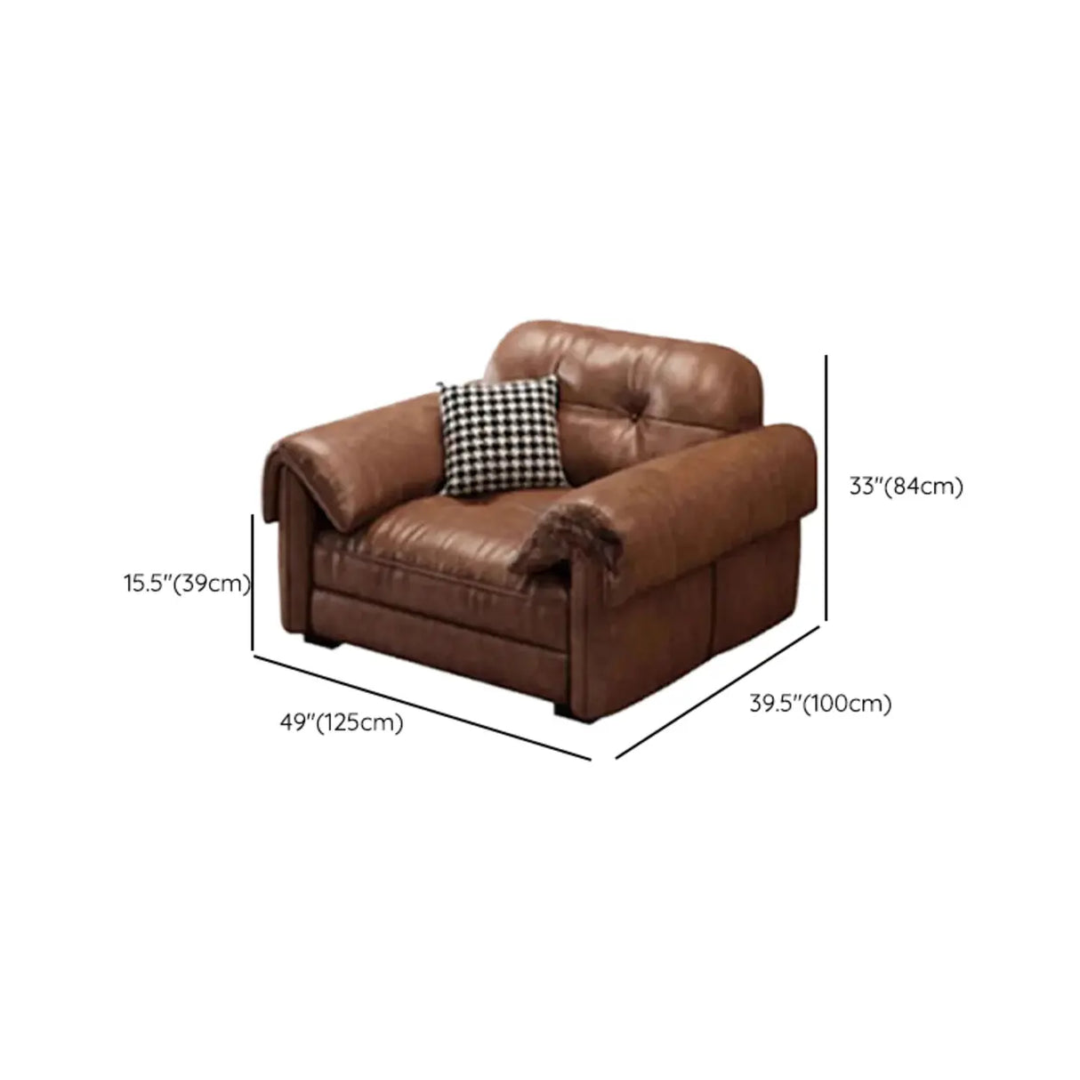 Modern Brown Cow Leather Pillow Top Arm Down Fill Sofa 