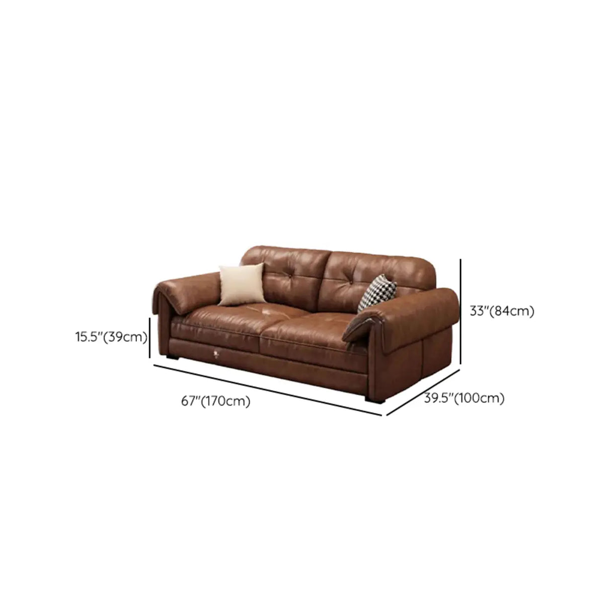 Modern Brown Cow Leather Pillow Top Arm Down Fill Sofa Image - 18