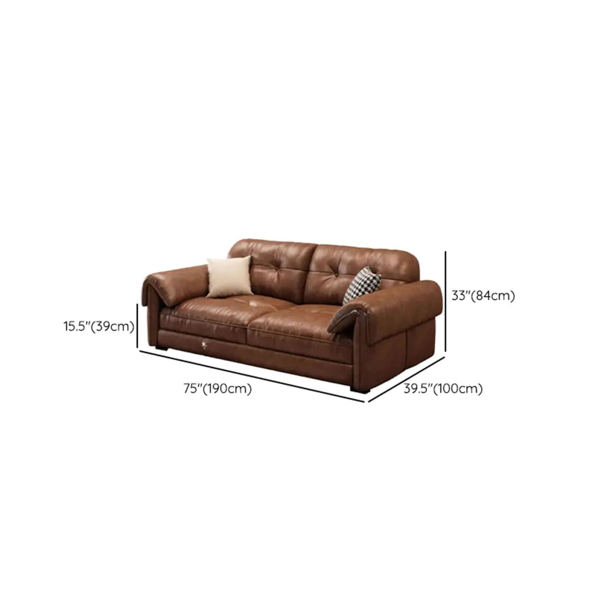 Modern Brown Cow Leather Pillow Top Arm Down Fill Sofa Image - 19