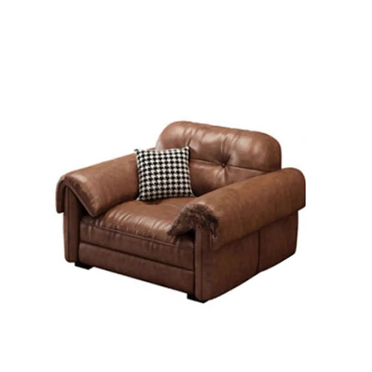 Modern Brown Cow Leather Pillow Top Arm Down Fill Sofa Image - 2