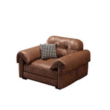 Modern Brown Cow Leather Pillow Top Arm Down Fill Sofa Image - 2