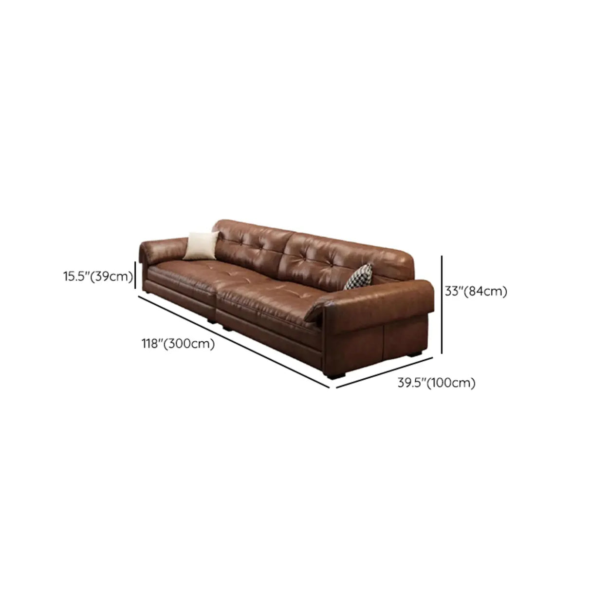 Modern Brown Cow Leather Pillow Top Arm Down Fill Sofa Image - 23