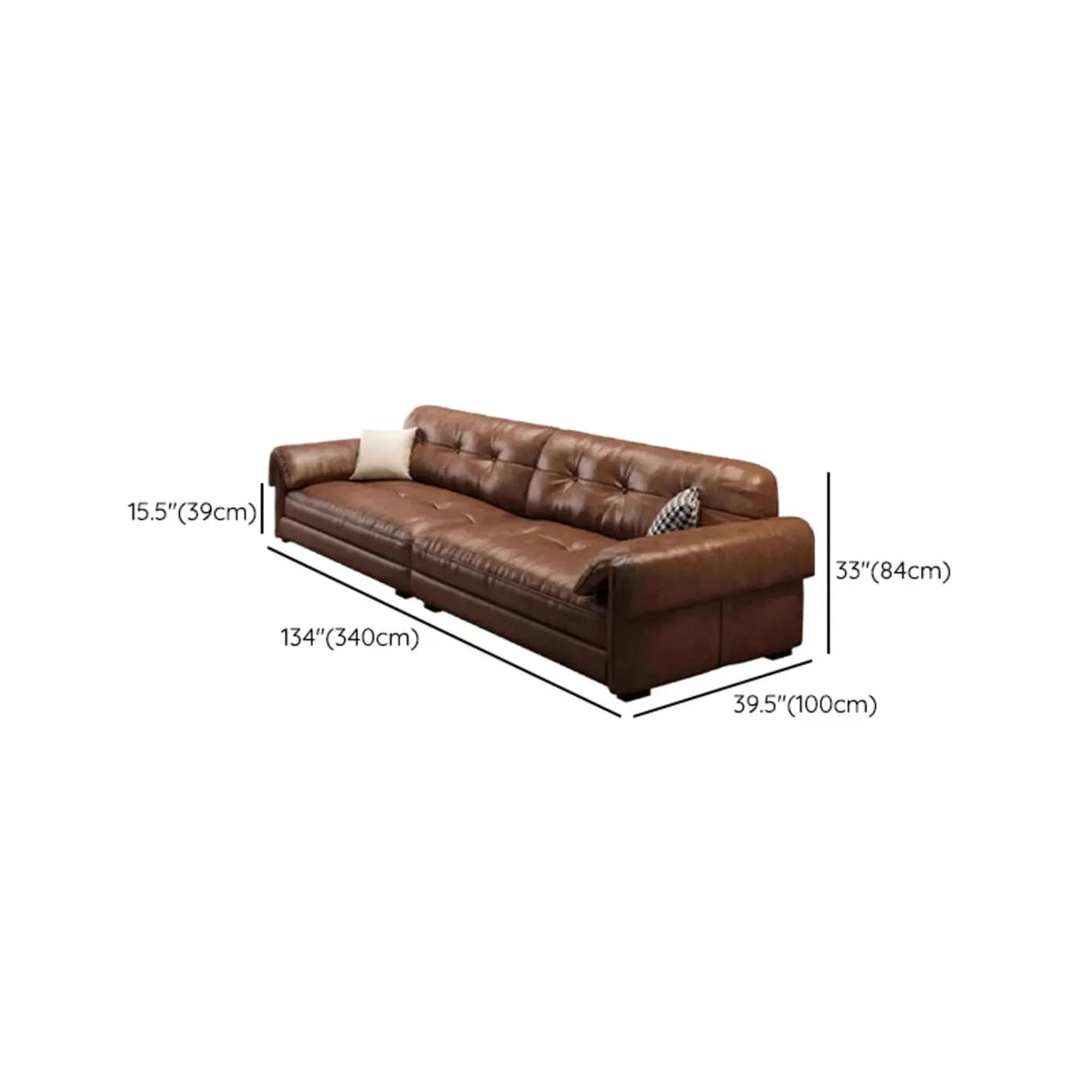 Modern Brown Cow Leather Pillow Top Arm Down Fill Sofa Image - 25