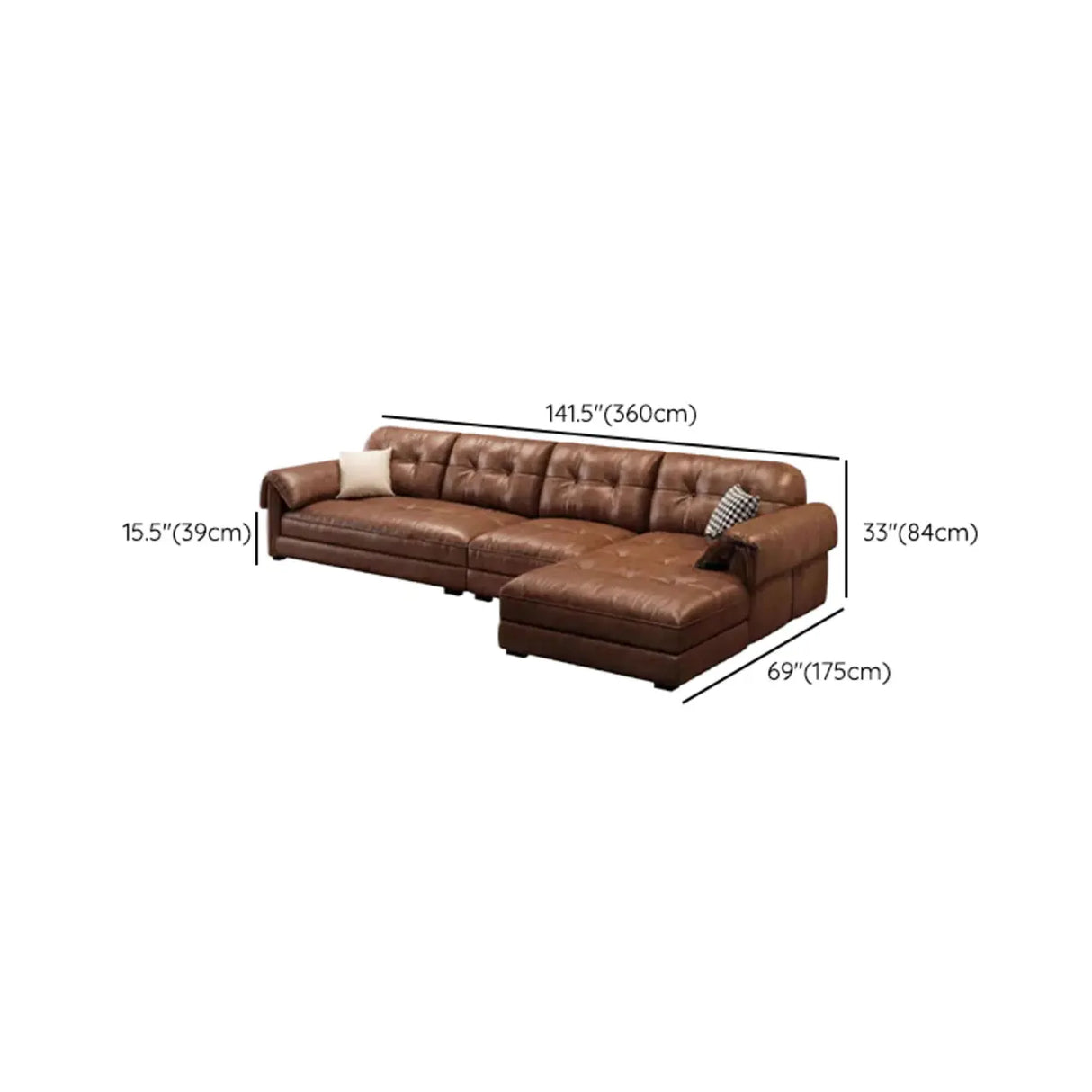 Modern Brown Cow Leather Pillow Top Arm Down Fill Sofa Image - 27