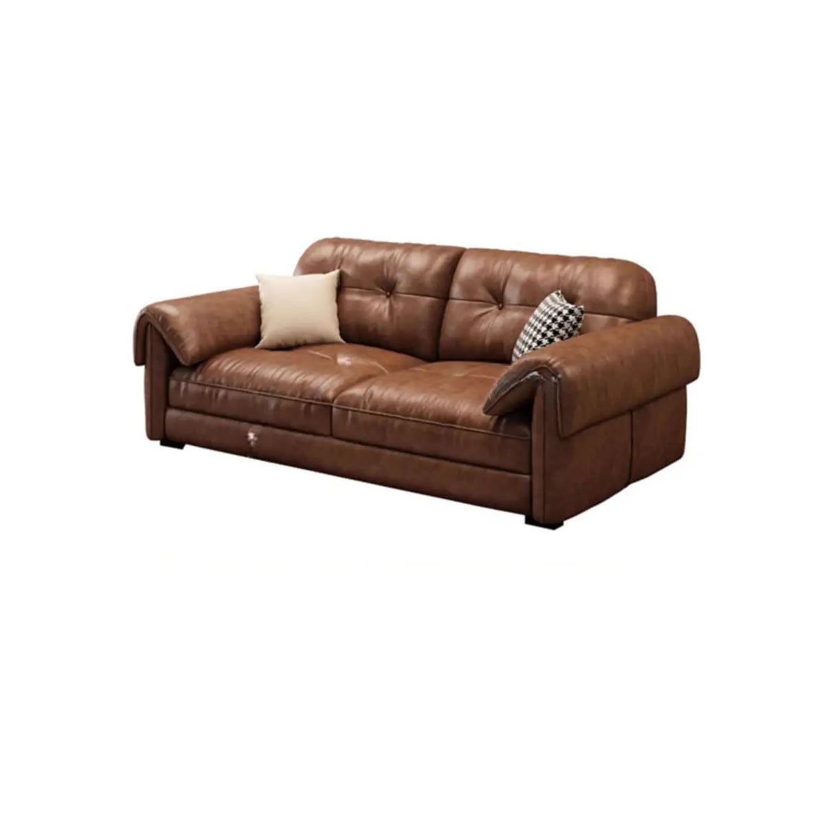 Modern Brown Cow Leather Pillow Top Arm Down Fill Sofa Image - 3