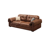 Modern Brown Cow Leather Pillow Top Arm Down Fill Sofa Image - 3