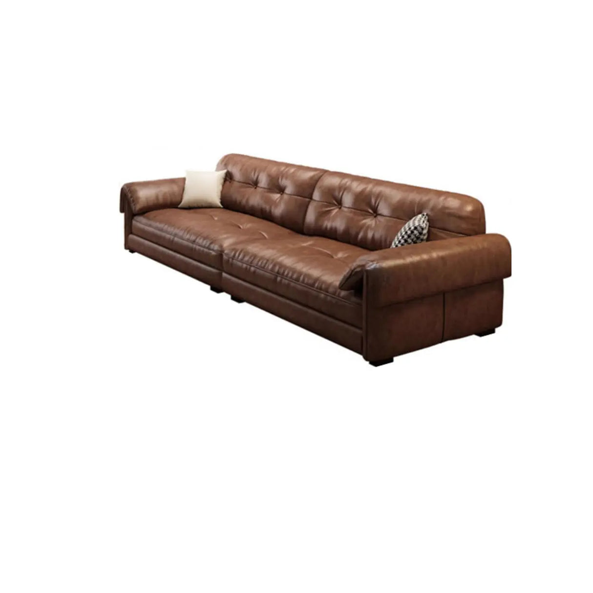 Modern Brown Cow Leather Pillow Top Arm Down Fill Sofa Image - 5