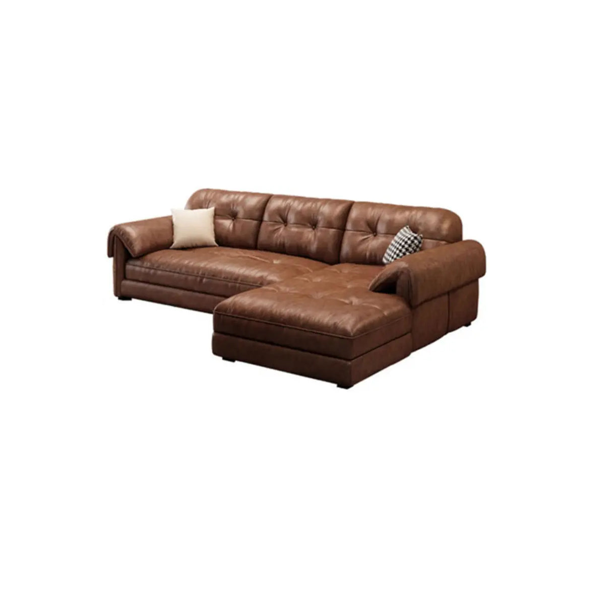 Modern Brown Cow Leather Pillow Top Arm Down Fill Sofa Image - 7