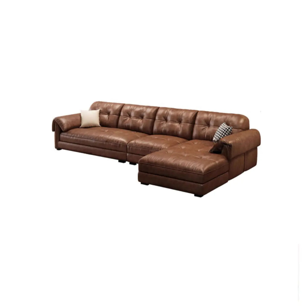 Modern Brown Cow Leather Pillow Top Arm Down Fill Sofa Image - 9