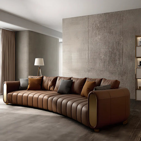 Modern Brown Curved Leather Memory Foam Fill Sofa Image - 1