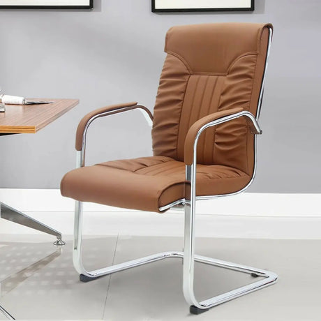 Modern Brown Ergonomic Leather Office Chair with Arms Image - 1