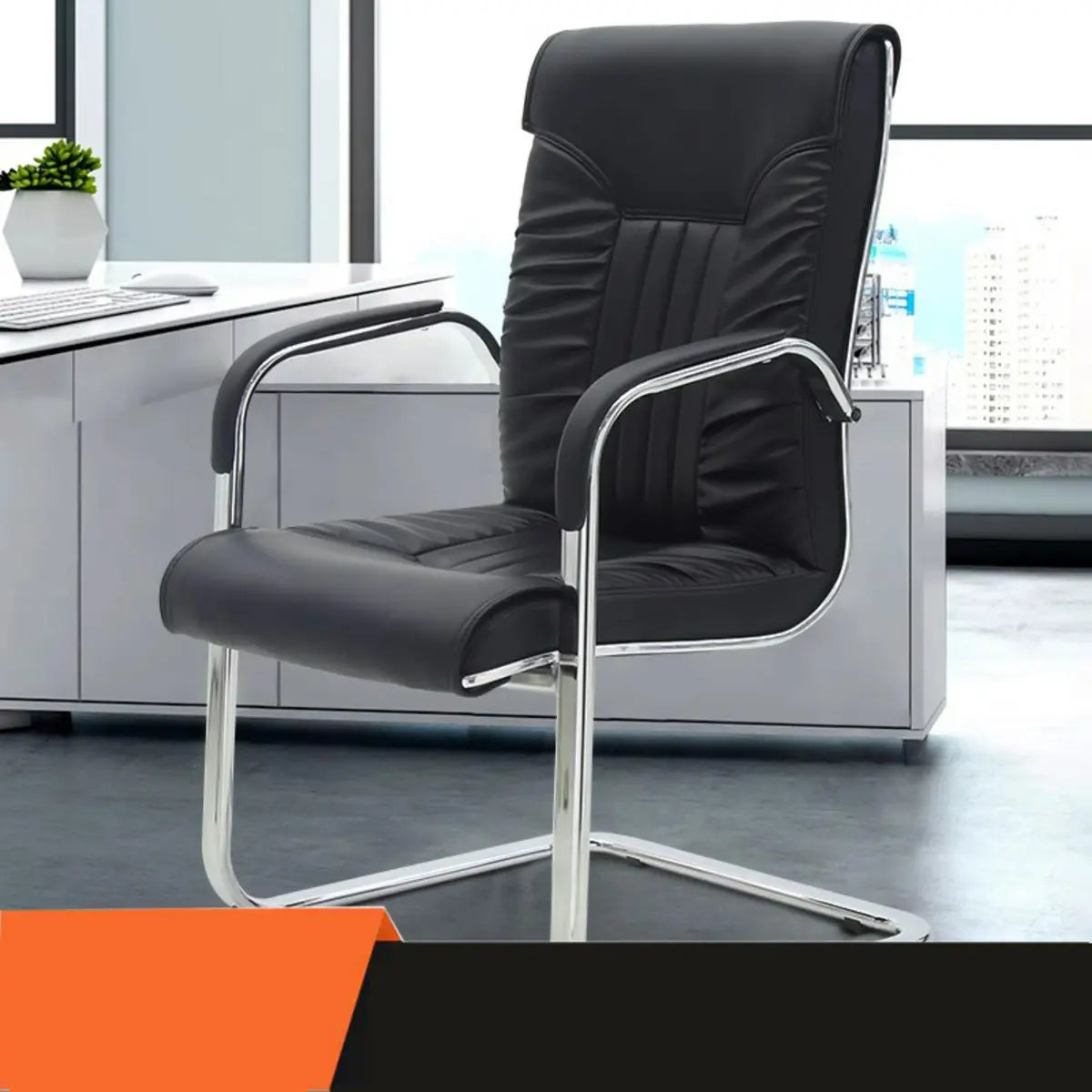 Modern Brown Ergonomic Leather Office Chair with Arms Image - 4