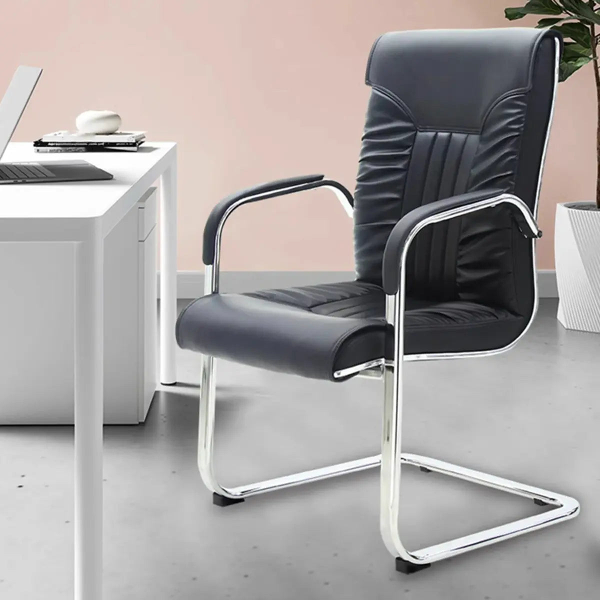 Modern Brown Ergonomic Leather Office Chair with Arms Image - 6