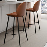 Modern Brown Leather Bucket Bar Stool with Metal Legs Image - 6