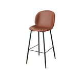 Modern Brown Leather Bucket Bar Stool with Metal Legs Image - 7