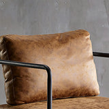 Modern Brown Leather Lounge Accent Chair with Arms Image - 12