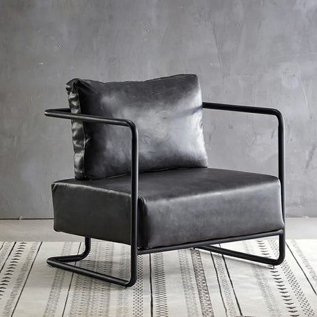 Modern Brown Leather Lounge Accent Chair with Arms Image - 2