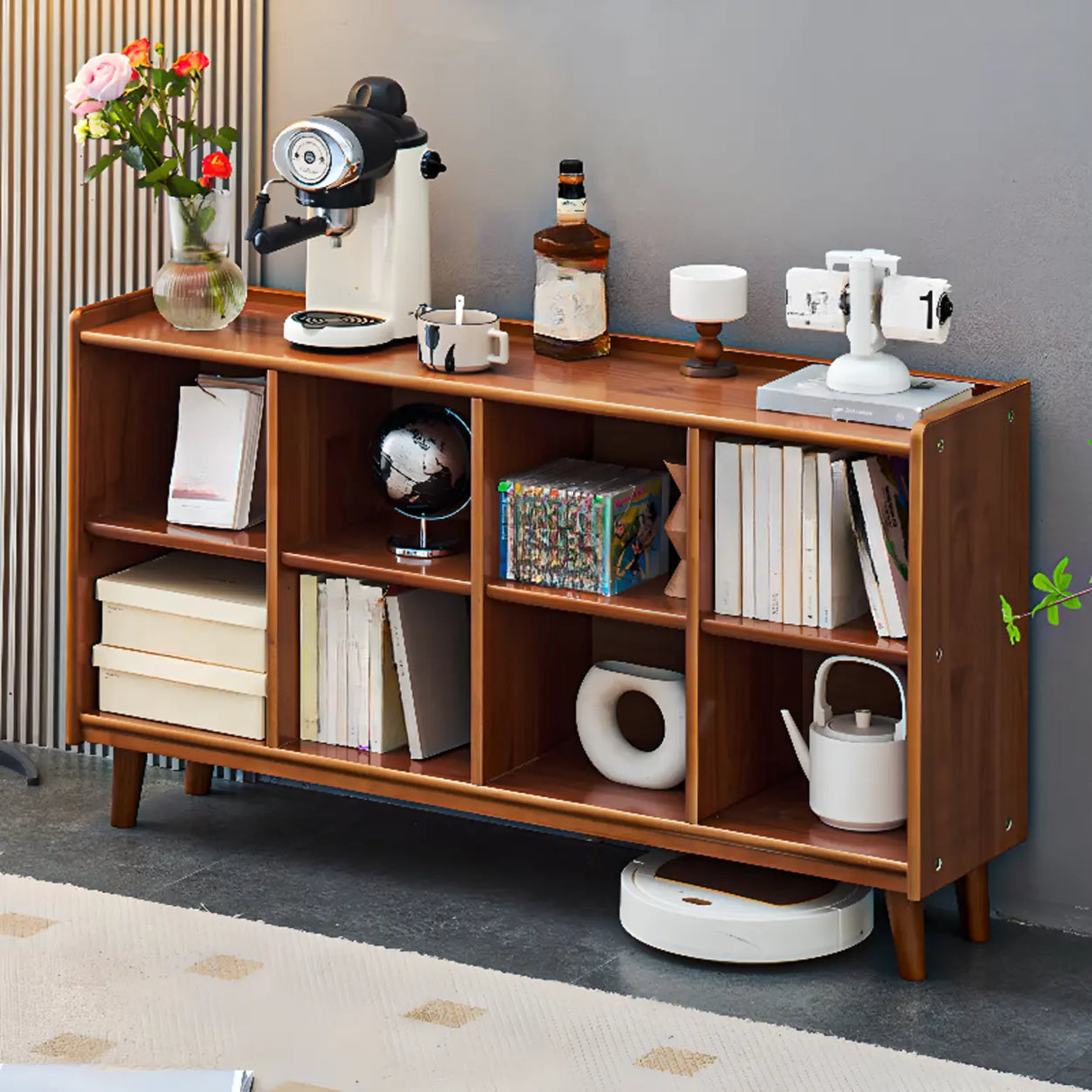 Modern Brown Lumber Rectangular Cocoa Wide Bookcase Image - 6