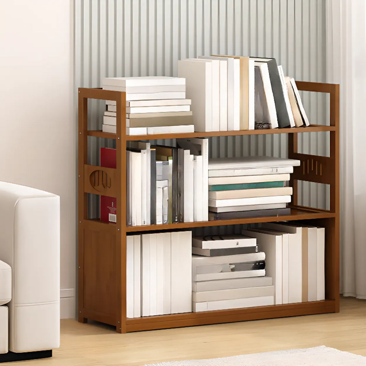 Modern Brown Open Back Wood Frame Standard Bookshelf Image - 10