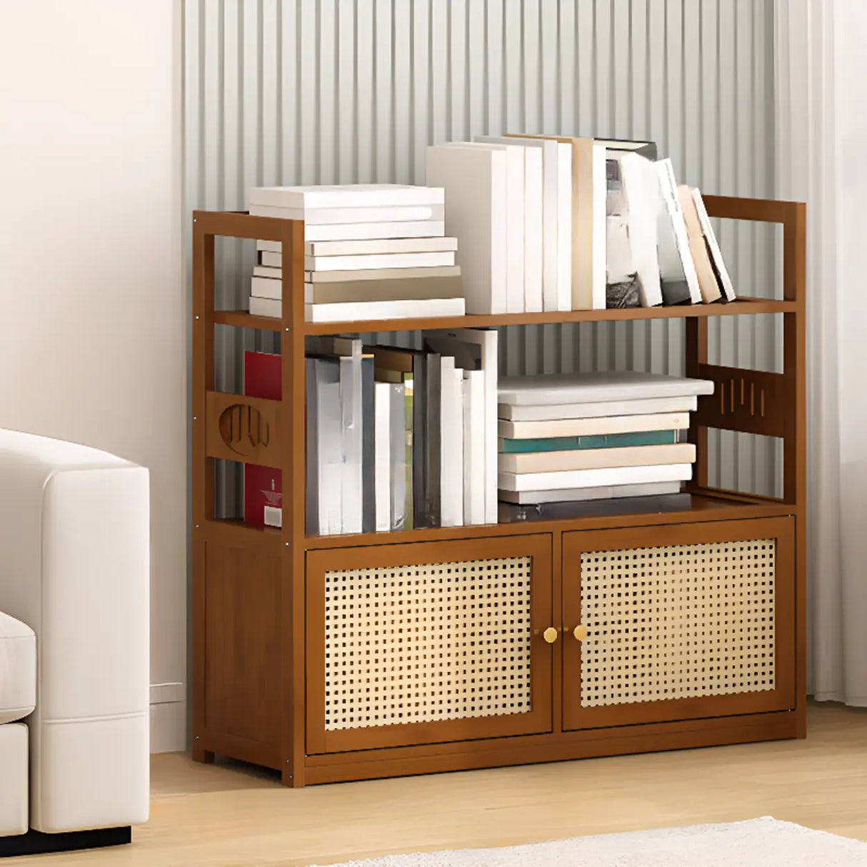 Modern Brown Open Back Wood Frame Standard Bookshelf Image - 11