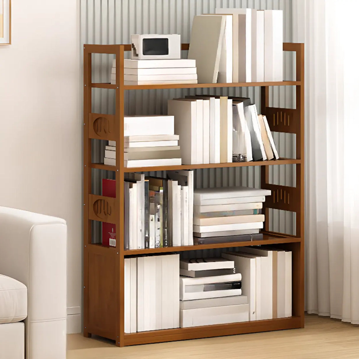 Modern Brown Open Back Wood Frame Standard Bookshelf Image - 14