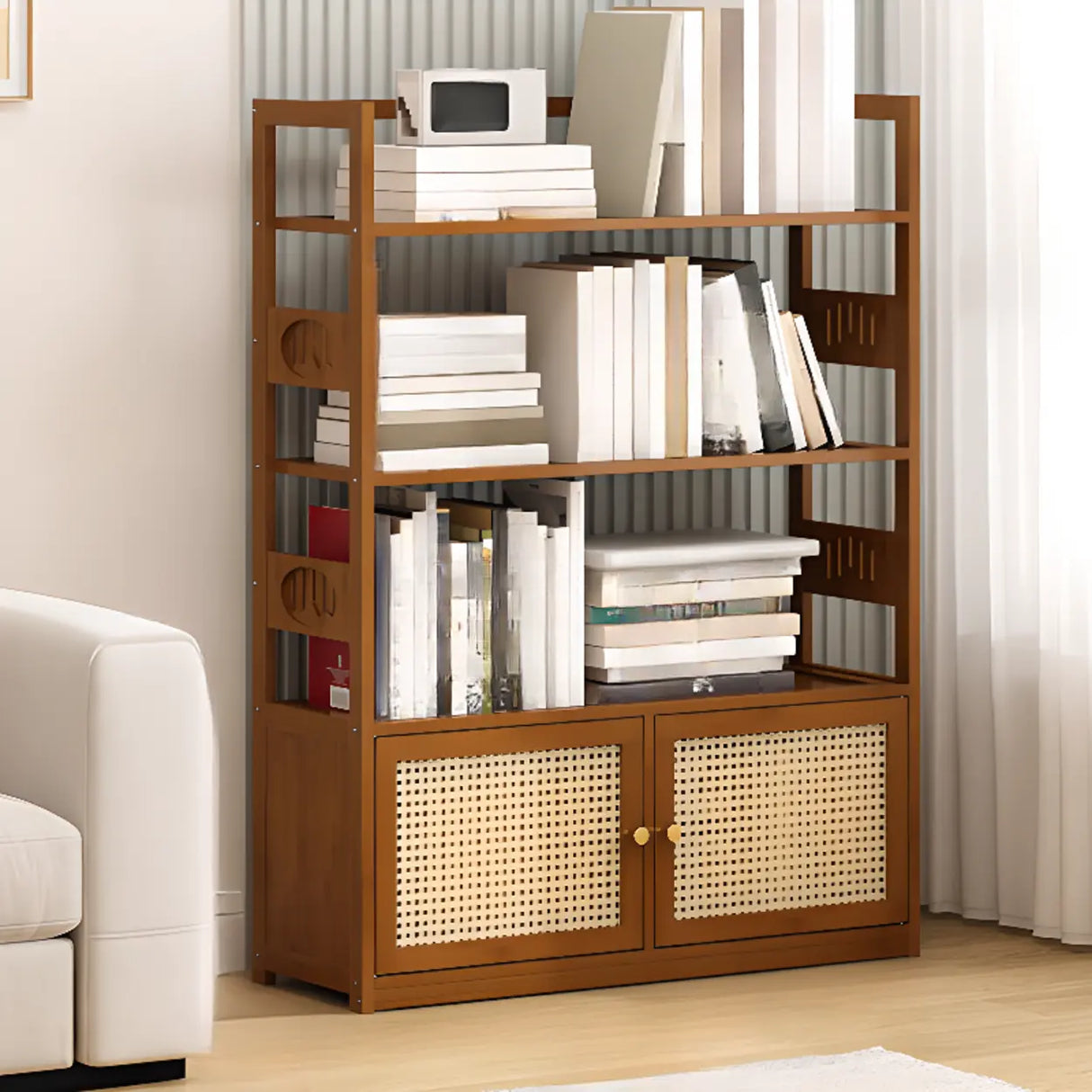 Modern Brown Open Back Wood Frame Standard Bookshelf Image - 15
