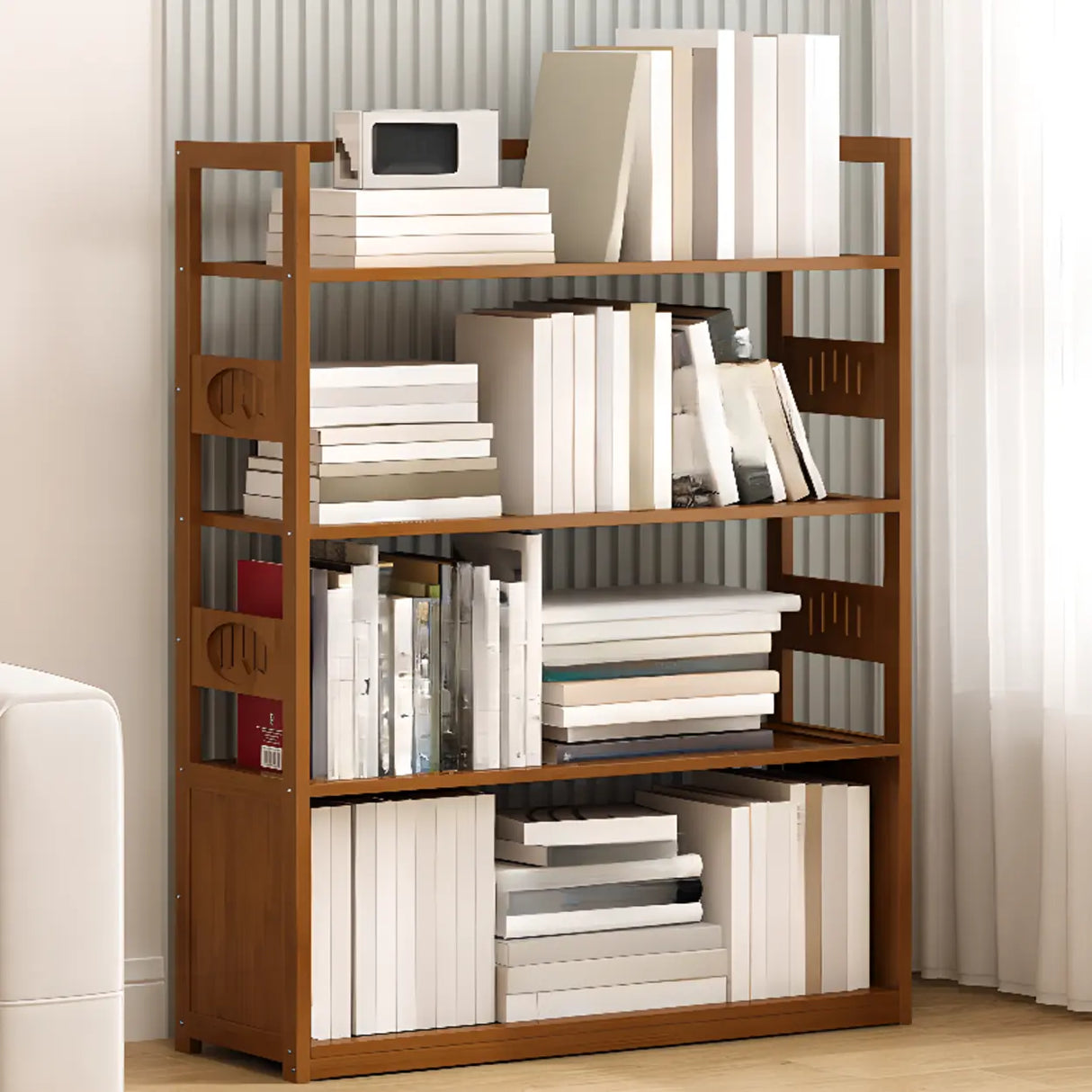 Modern Brown Open Back Wood Frame Standard Bookshelf Image - 17