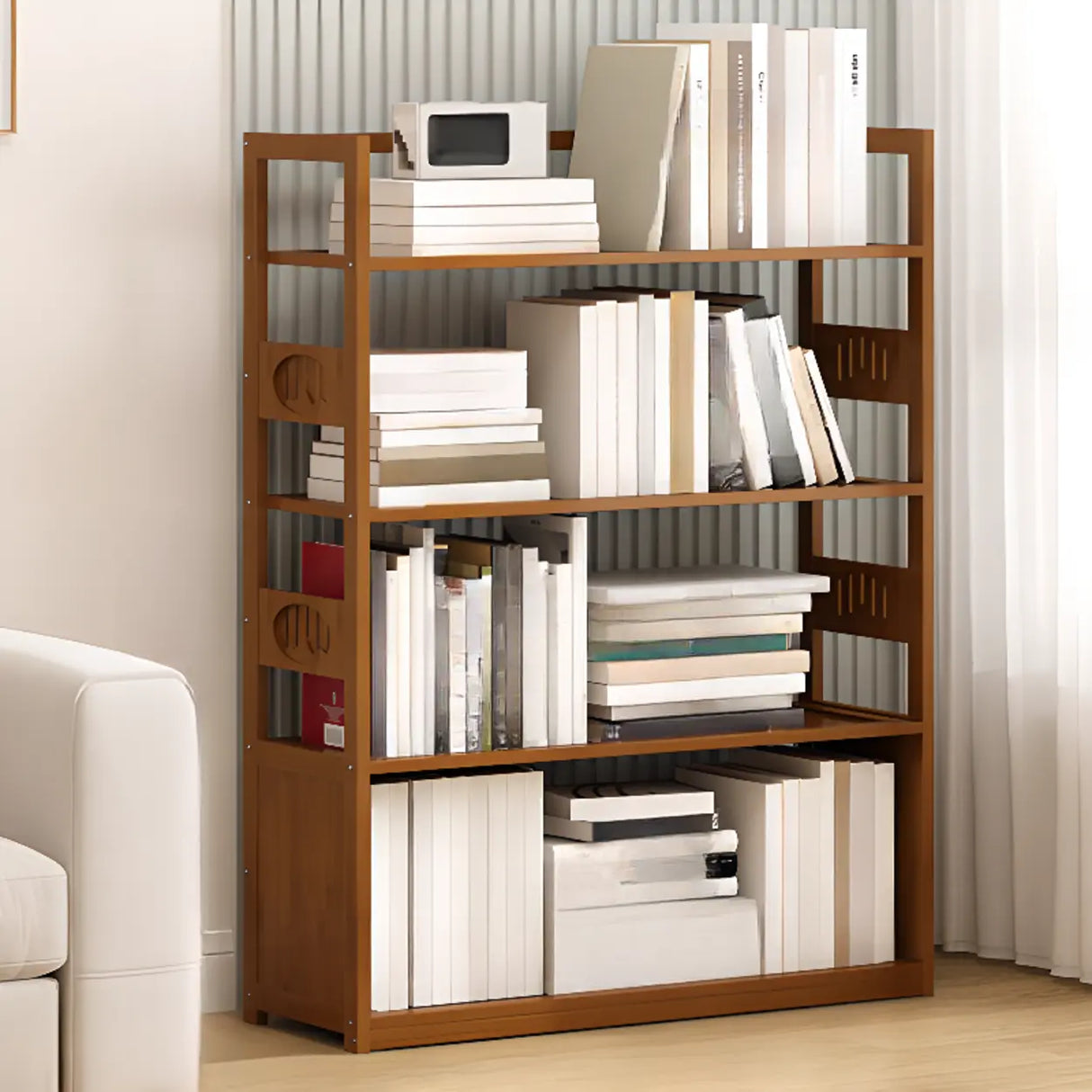 Modern Brown Open Back Wood Frame Standard Bookshelf Image - 18