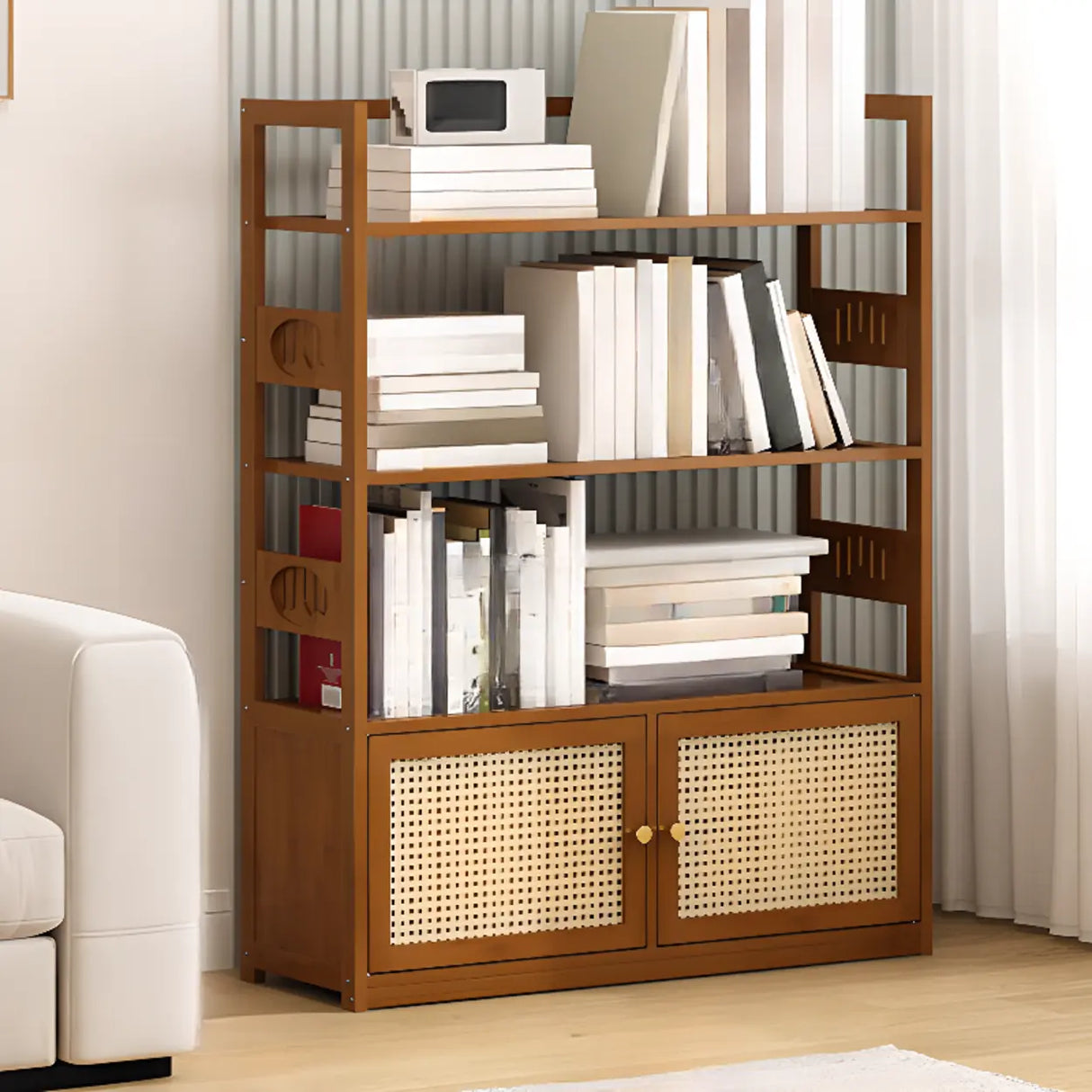 Modern Brown Open Back Wood Frame Standard Bookshelf Image - 19