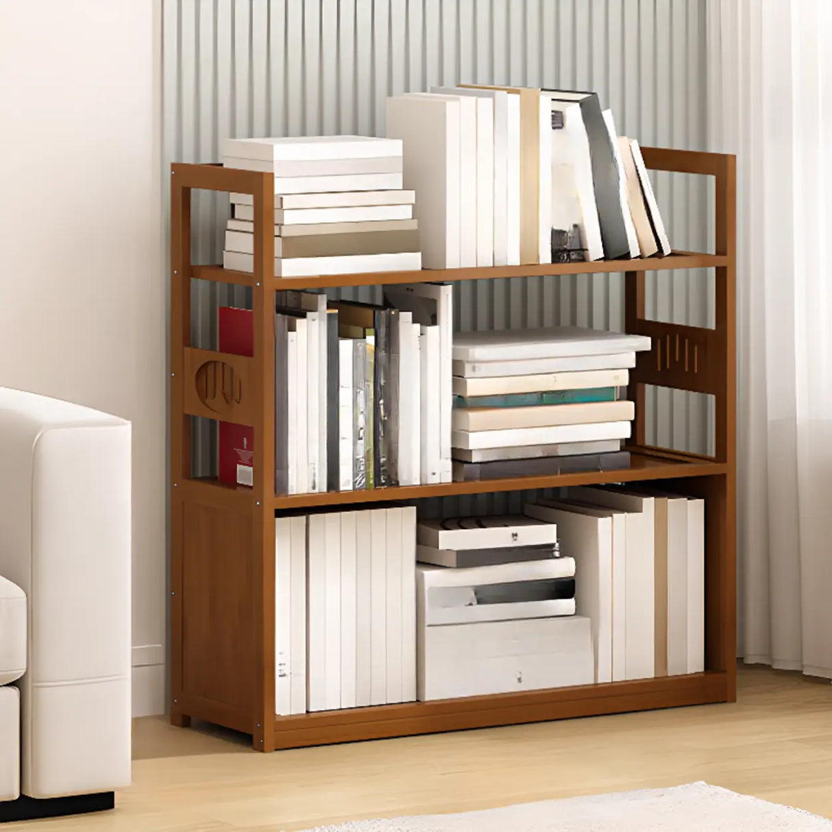 Modern Brown Open Back Wood Frame Standard Bookshelf Image - 2